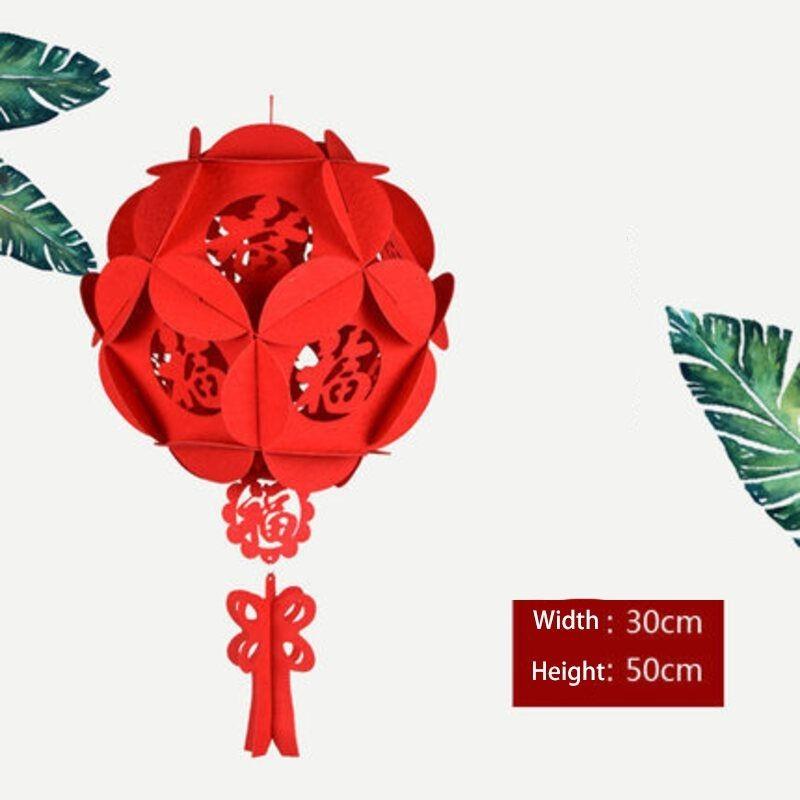 Traditionelle Vlieslaterne für Chinesisches Neujahr, ovalförmig mit Frühlingszeichen