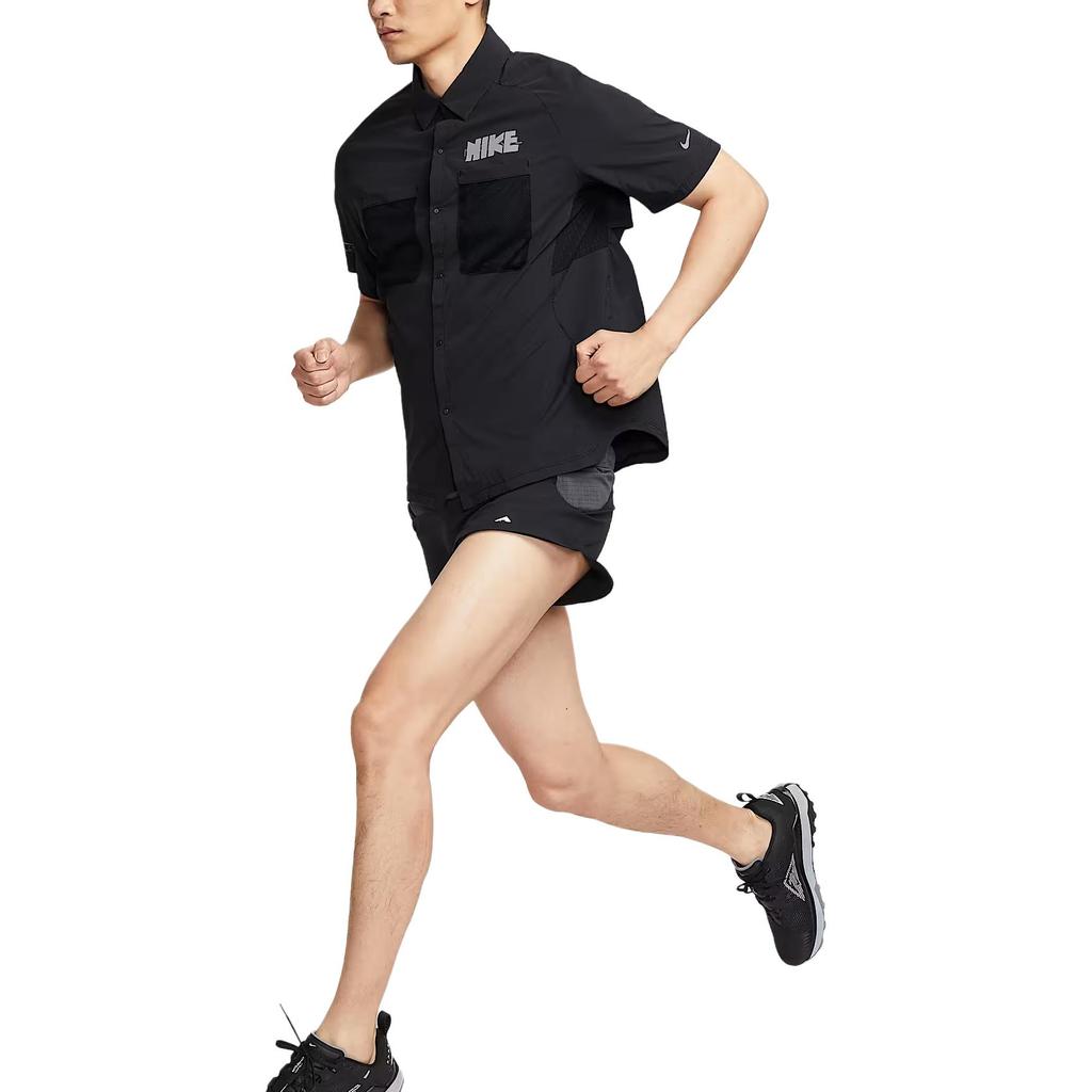 Nike Dri-Fit FW25 UV Logo Letter Running Breathable Button Short Sleeve Shirt Men Tops IH4510-010