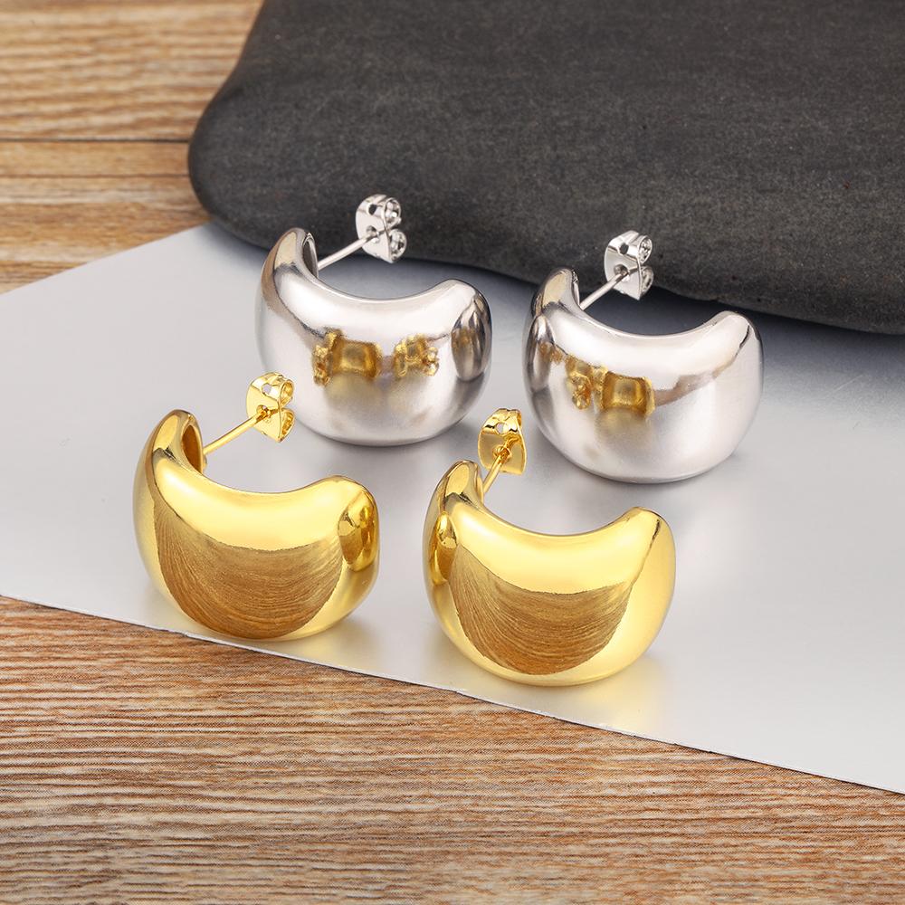 Nidin High Quality Belt Shape Smooth Copper Charm Stud Earrings For Women Vintage Ear Jewelry Party Wholesale Accessories Gifts
