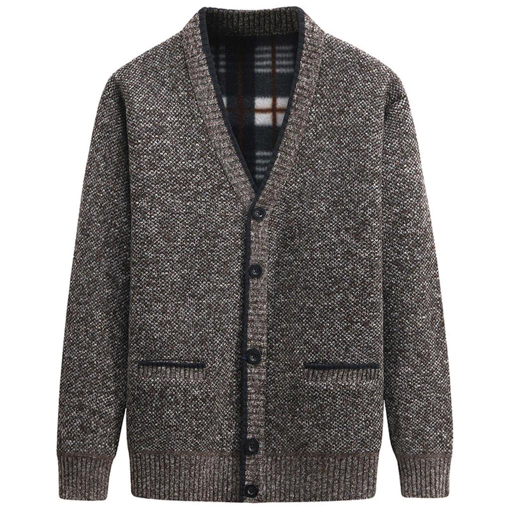 Cardigan Sweaters For Men Casual Shawl Long Sleeve Plush Thickening V-neck Knited Sweaters