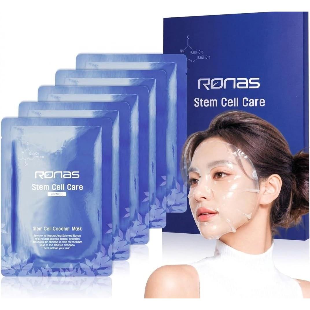Lonas Stem Cell Coconut Mask 1 pack (5 sheets) High Moisture Bio-Cellulose Sheet Edelweiss Callus Culture Extract Included Moisturizing Adherence Pore