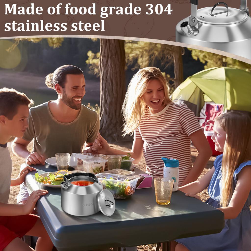 Camping Kettle with Anti Scald Handle Stainless Steel Portable Camp Tea Coffee Pot for Travel Outdoor Activity Outdoor Tea Pot