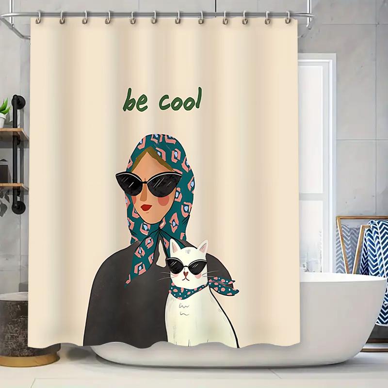 

Be Cool Stylish Shower Curtain Bathroom Waterproof Mold-Proof Creative Home Decor Art Light-Blocking Cloth Curtain W60H190(CM)-1 Pcs
