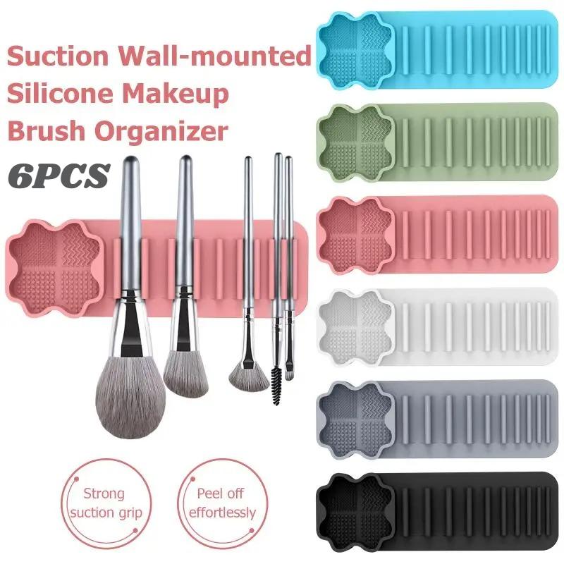 1/6PCS Makeup Brush Drying Rack Wall Mounted Suction Cup Silicone Makeup Brush Cleaner Tool Cleaning Drying Makeup Brush