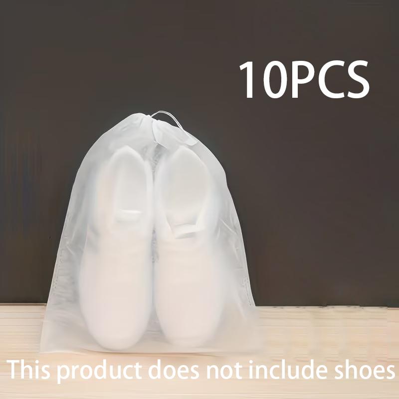 10Pcs White Portable Non-Woven Drawstring Shoe Bags, Anti-Yellowing Shoe Dust Covers for Travel & Storage
