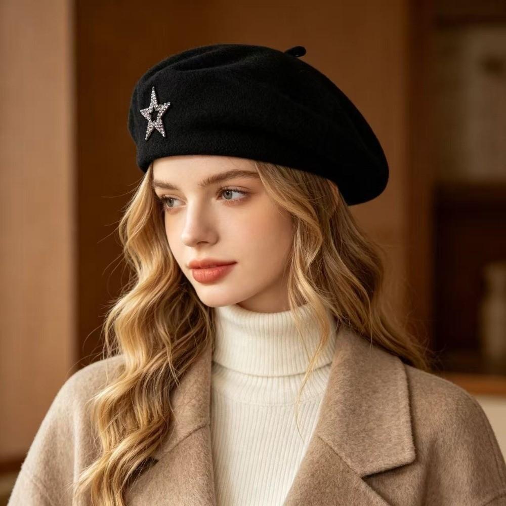 Solid Color Knitted Painter Hat Soft Beanie Cap Fashion Wool Beret Winter