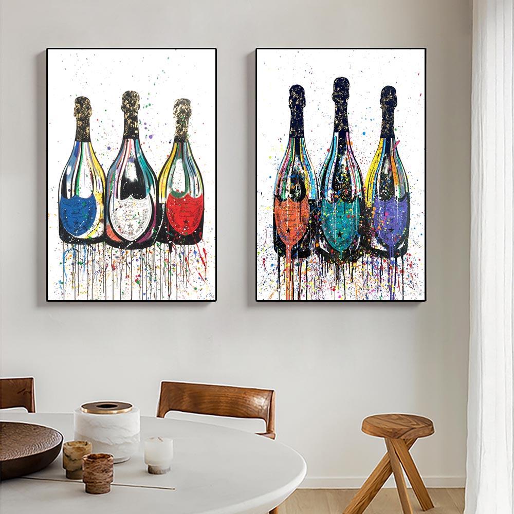 Champagne Bottle Posters and Prints Canvas Painting Colorful Pop Street Wall Art Pictures for Modern Home Living Room Decor