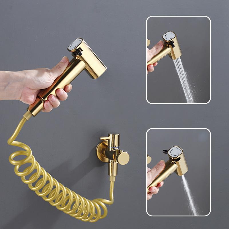 Grey Hand Held Bidet Sprayer Douche Toilet Kit Bidet Faucet Gold Round Shattaf Shower Head Copper Valve Set Jet Bidet Faucet