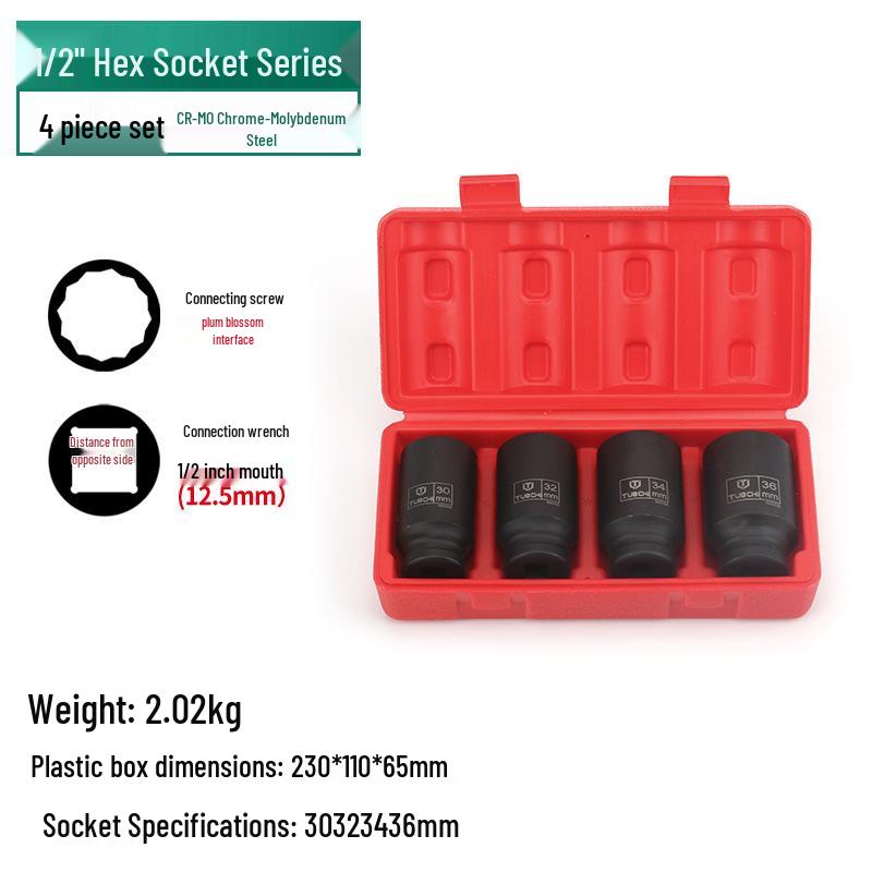 Heavy Duty 1/2" Electric & Pneumatic Hex/Torx Socket Set for Extended Wind Gun & Wrench