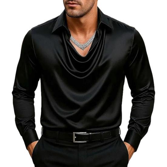 

Men s Tops Long Sleeve Turn-Down Collar Soft Breathable Polyester Shirt for Beachwear Daily Office Party L чорний