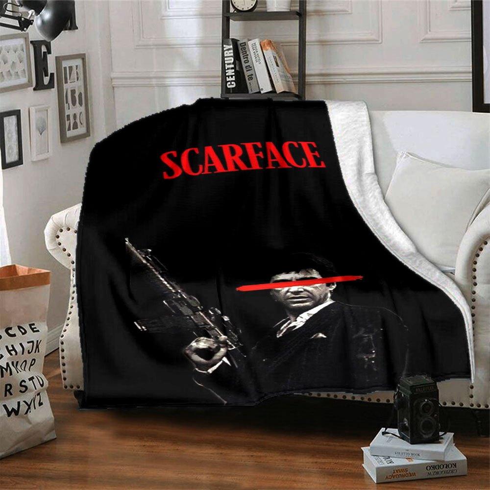 1pc Scarface-Inspired Flannel Blanket - Soft Cozy All-Season Throw for Bedroom, Sofa, Camping, Travel - Perfect Gift for Movie FansB31