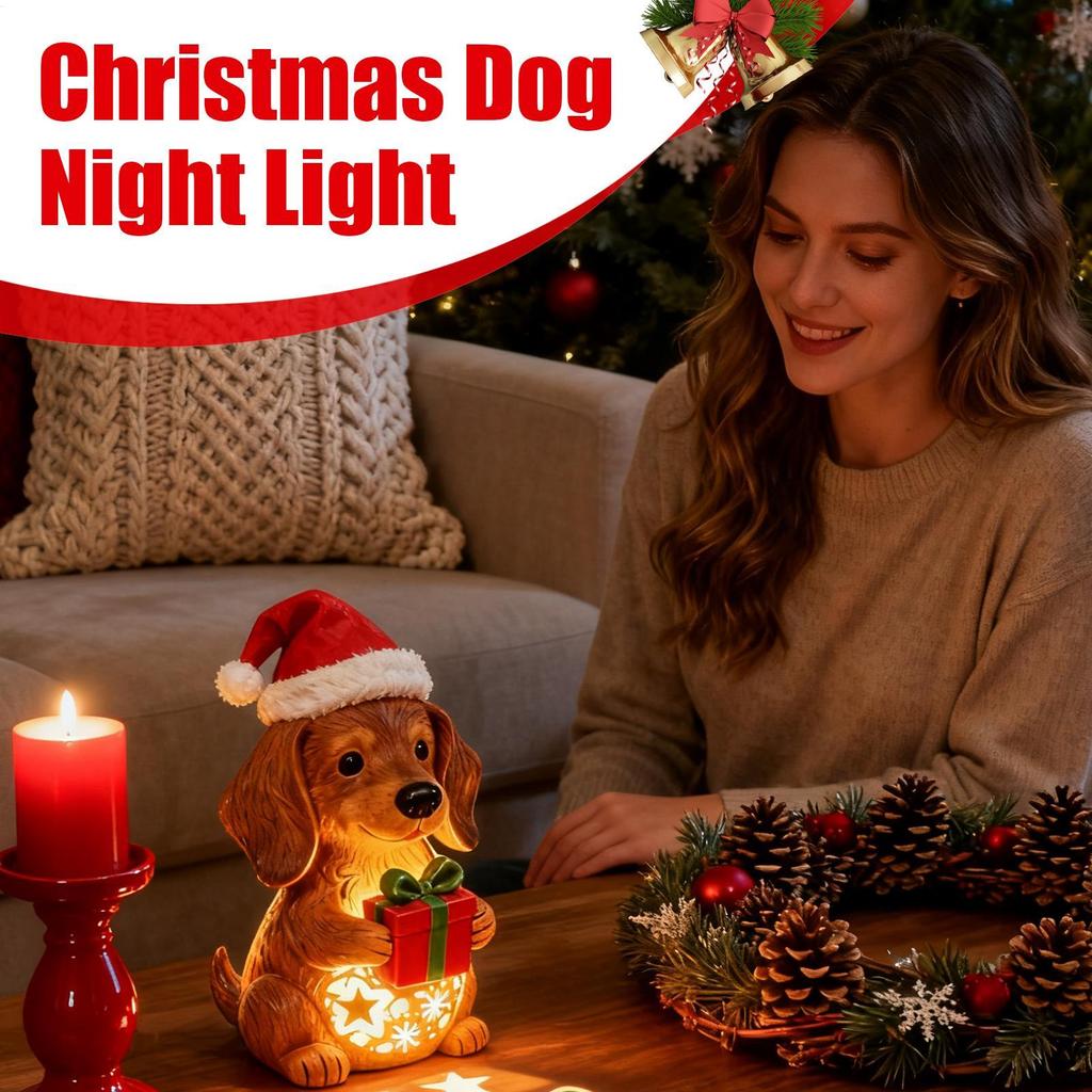 Christmas Night Light Cute Dog Figurines LED Night Light Holiday Decor For Living Room Bedside Table Desk Shelf Entryway Nursery