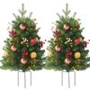 2Pcs Christmas Tree with Tripod Stake Pre Lit Christmas Planter Bushes Battery Operated Holiday Planter Filler for Home Decor