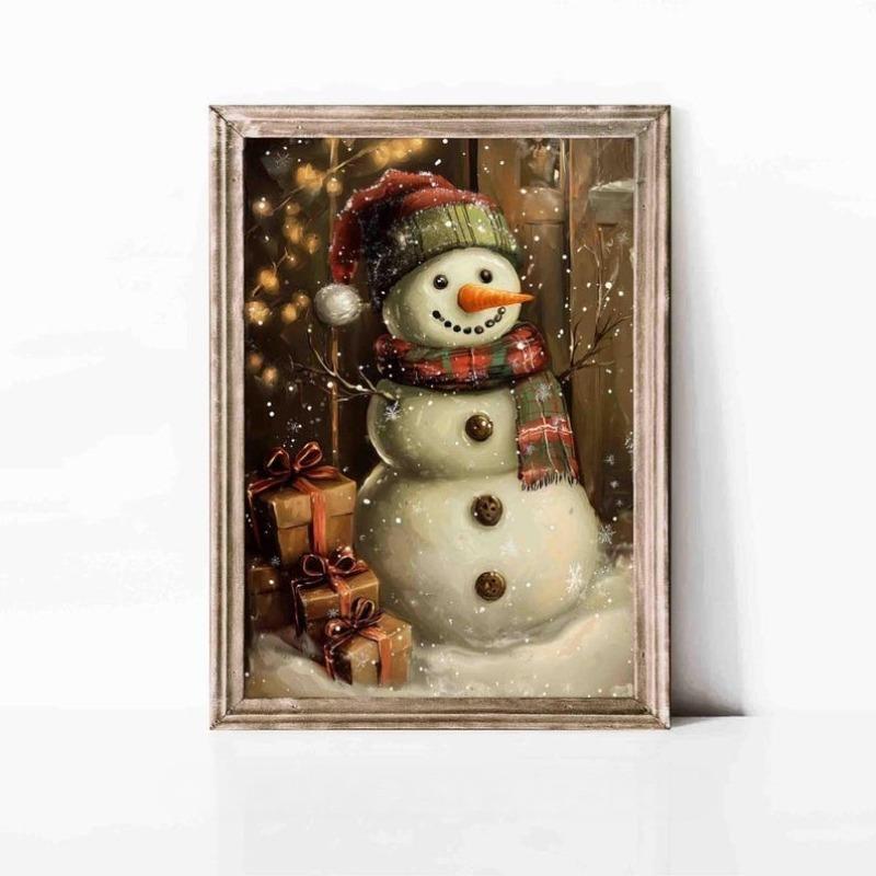 

Christmas Snowman Wall Art, Winter Holiday Decor Print, Festive Snowman Painting, Cozy Christmas Art Poster Artwork 21X30CMNo Framed