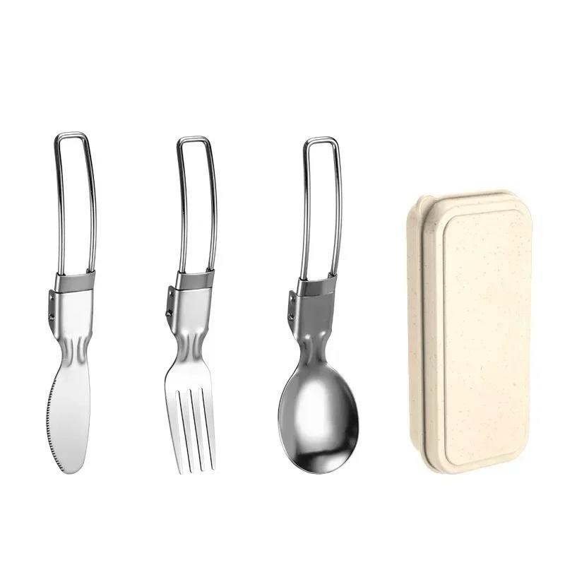 

1/3PC Mini Portable Outdoor Spoon Fork Tableware Camping Stainless Steel Cutlery Set for Hiking Outdoor Camping Cooking Supplies