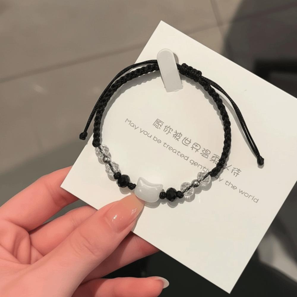 

Moonstone Obsidian Rabbit Woven Bracelet Minimalist Design Cat Bracelet Friendship Gift Style E