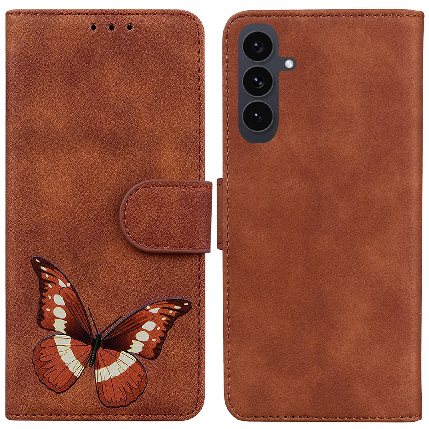 

For Samsung Galaxy S25 FE Stand Case PU Leather Phone Cover Butterfly Printed Brown