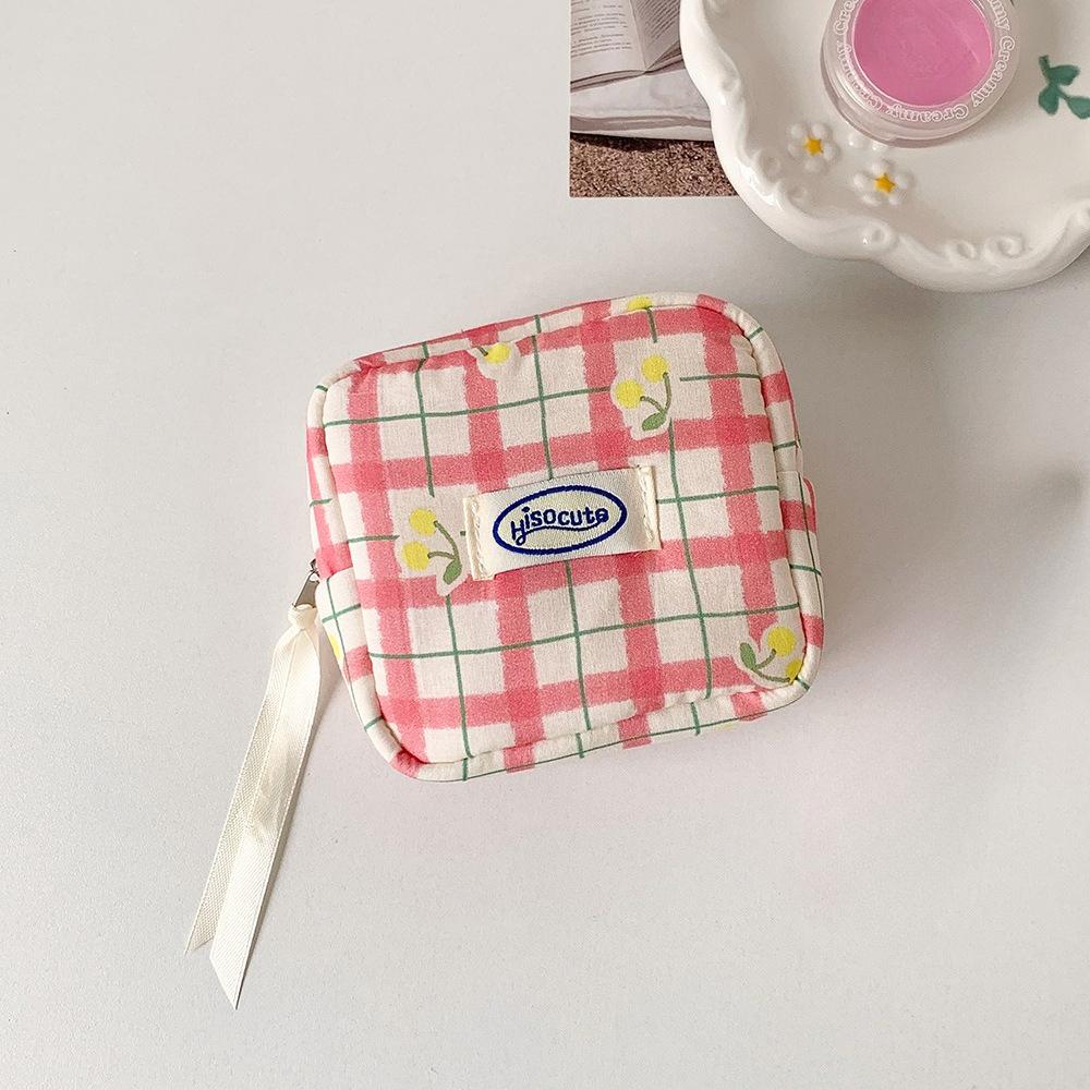 Fabric Small Cherry Patterned Storage Bag for Girls' Portable Sanitary Napkin Carrying Bag with Compartments  Mini Bag, Small Square Bag