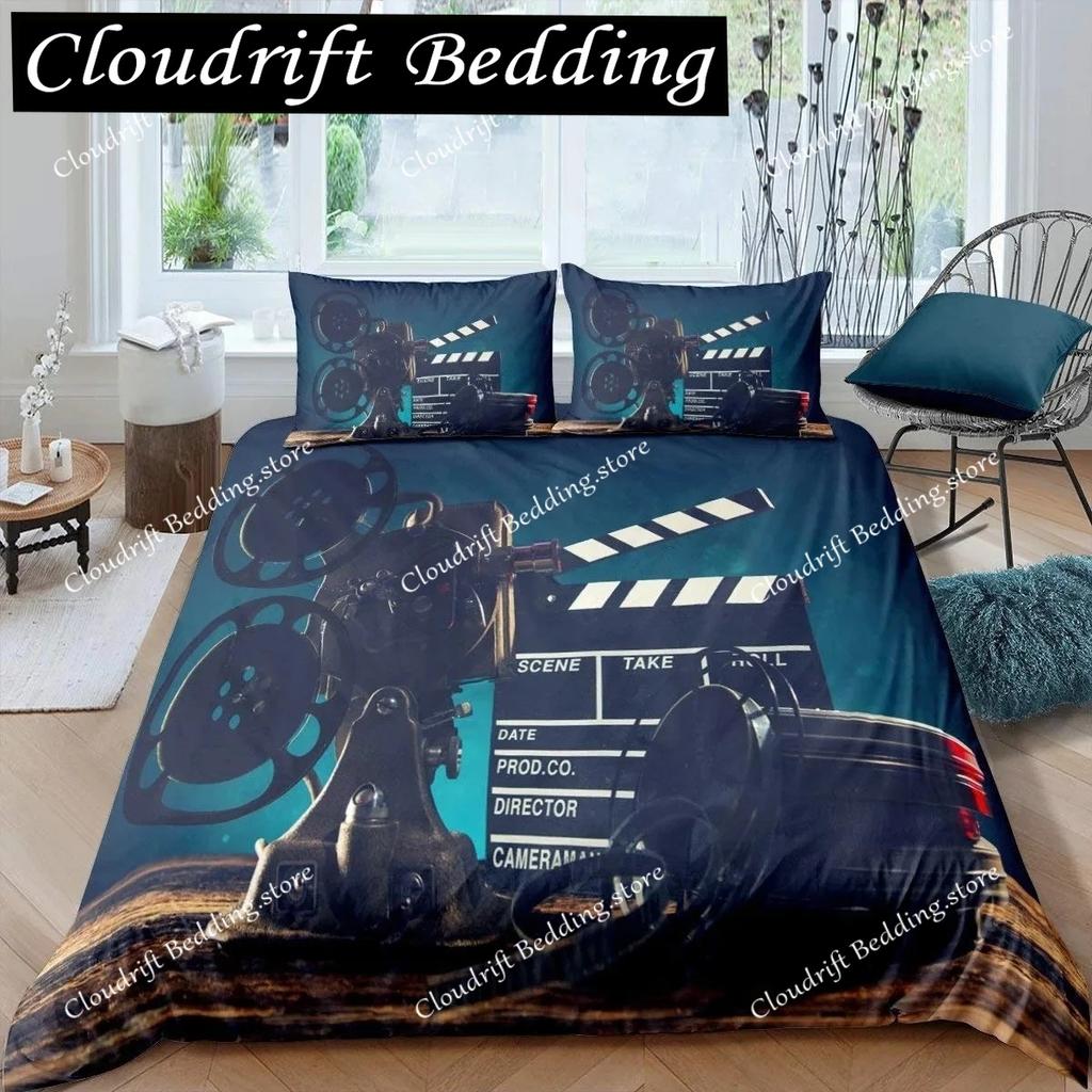 Movie Theater Duvet Cover Set Cinema Ticket Bedding Set Filmstrip Comforter Cover Bedroom Decor Bedspread Cover Full Size