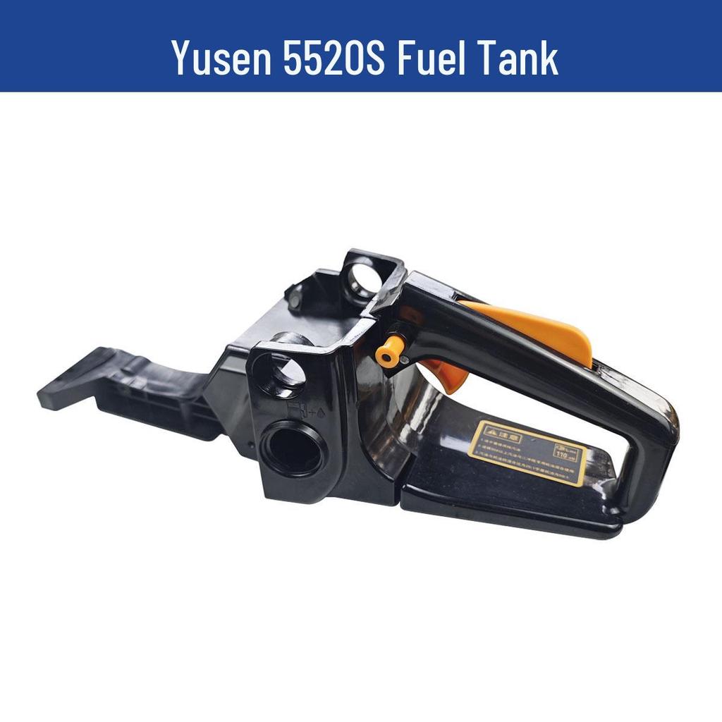 Yusen Chainsaw 5520 Parts: Cylinder, Carburetor, Clutch, Drive Disc, Pull Starter, Ignition Coil, Air Filter.