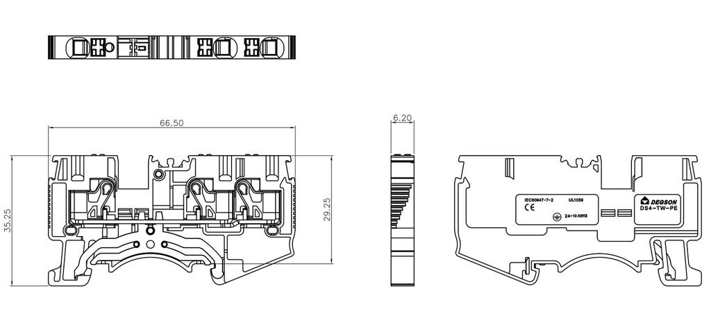 Yellow-Green Push-In Busbar Connector PE 4mm² 3-Wire 1P
