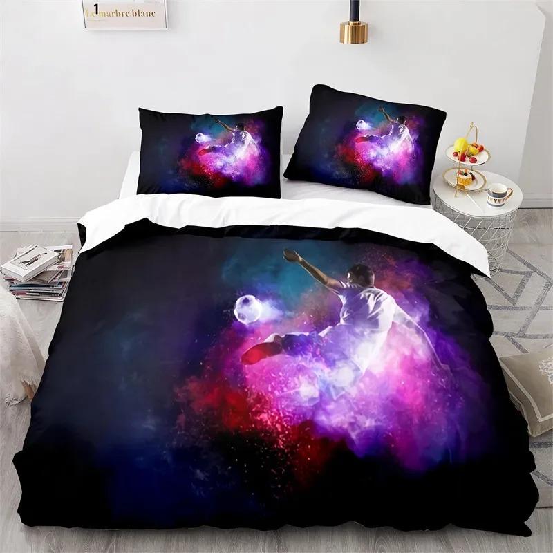 3D Fotbalová sada povlaku na přikrývku King Queen pro chlapce Akvarelová fotbalová ložní sada Sportovní téma pro studentskou kolej dítěte