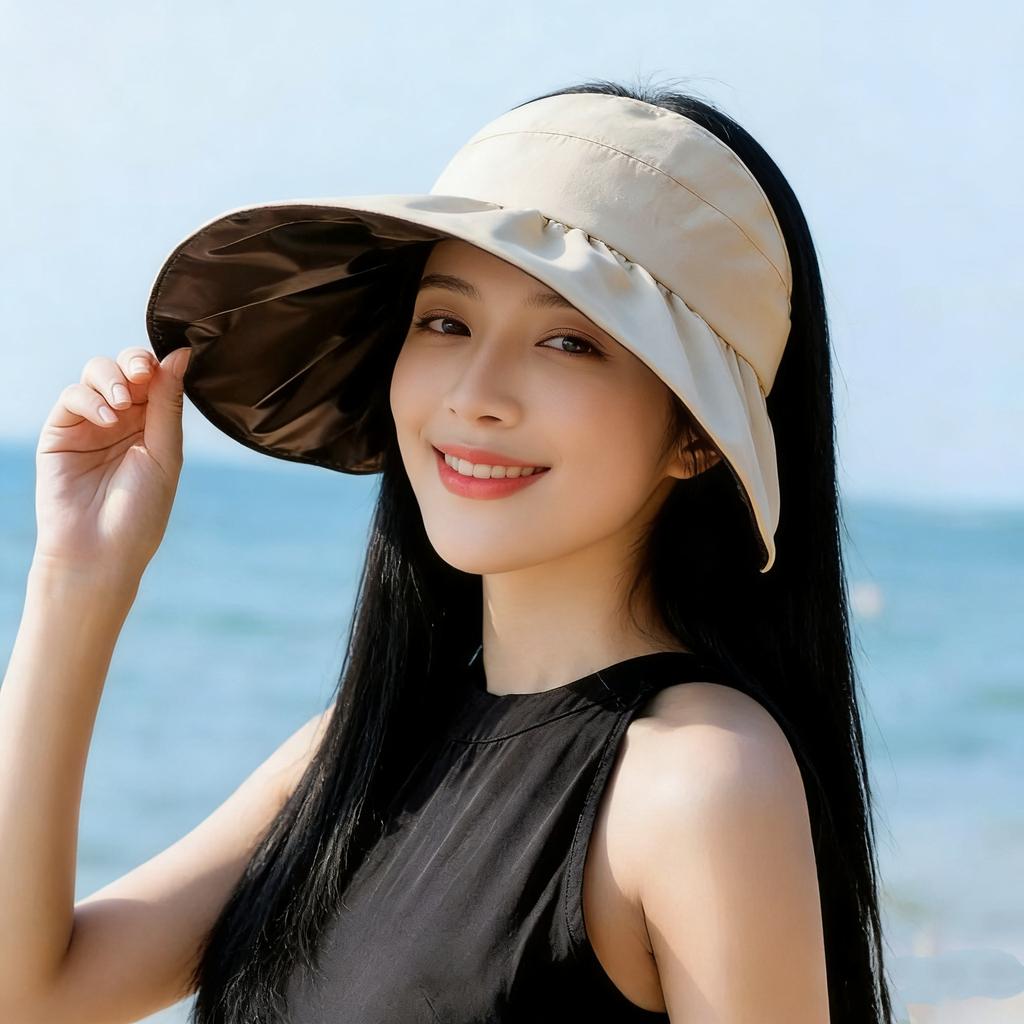 Summer sun protection hat women's versatile double-sided with large brim bucket hat outdoor UV protection travel visor