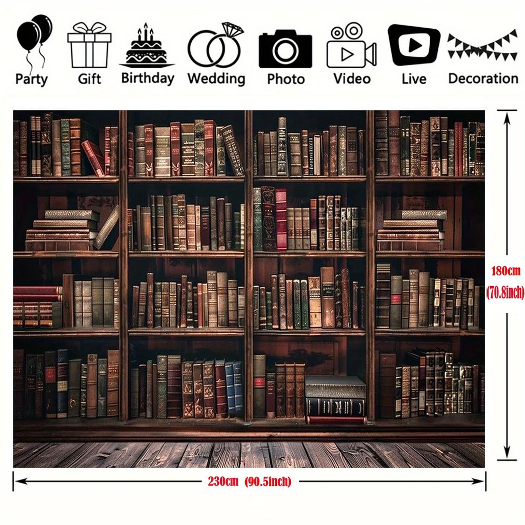 A Polyester Vintage Bookshelf Background Banner - Ancient Library Book Photography Background, Universal Festival