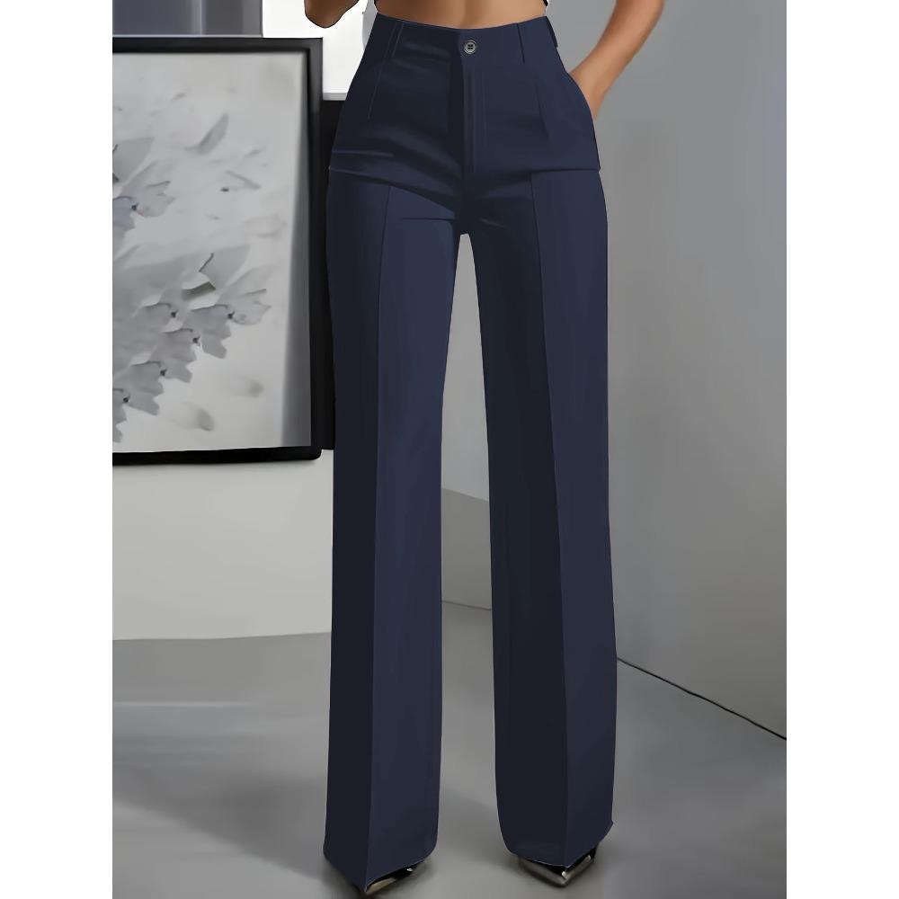 Women's High Rise Straight Leg Pants Relaxed Fit Wide Leg Trousers Elegant Office Polyester Solid Color Zipper Dress Pants
