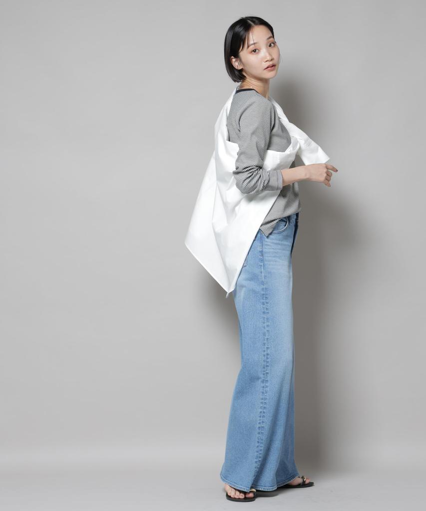 Nano Universe Women's Midi Border Long Sleeve T-Shirt, Black, Size F 010, 673-5223303