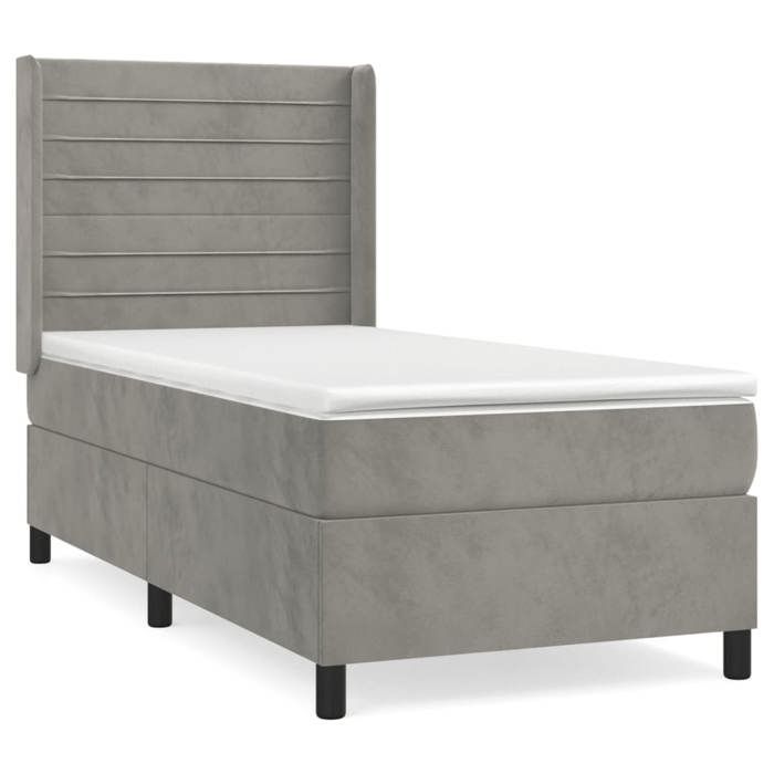 Lit avec sommier et matelas - Maison Exclusive - 80x200 cm - Velours gris clair - Tête de lit réglable