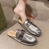 Baotou Half Slippers Women's Outer Wear 2025 New Kelly Buckle Leather Flat Bottom Muller Drag Versatile Sandals Women