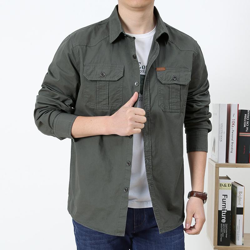 Men'S Spring And Autumn Shirts, Men'S Long-Sleeve Cotton Work Shirts, Men'S Loose Casual Spring Jackets, Men'S Tops