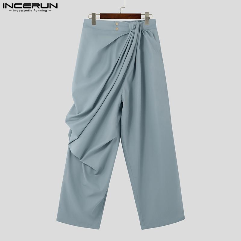 INCERUN Men Irregular Ruffled Elastic Waist Long Loose Casual Trousers Pants