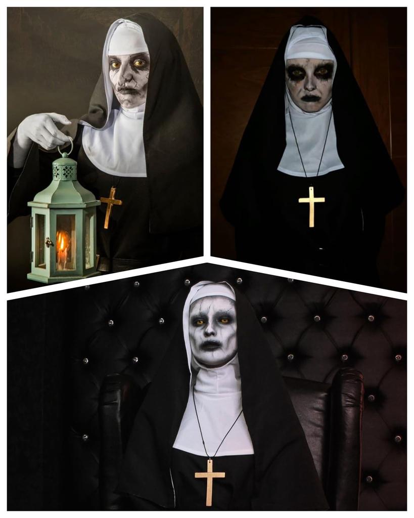 Sister Cosplay with Hood and The Conjuring Sister Adult Nun for Theater and Costumes [Divine Quality] Cross, Costume, Black, Costume, (Black, L)