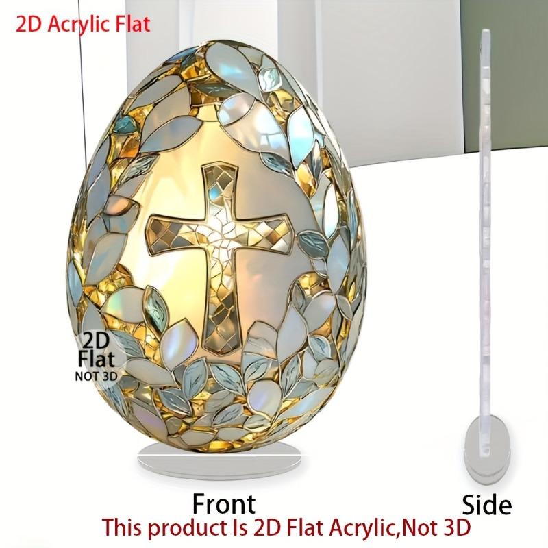 2D Flat Acrylic Easter Egg Desktop Decoration, Cross Design, Suitable for Wall Decoration, Porch, Room, Villa, Accents Home, Hallway, or Workplace - R