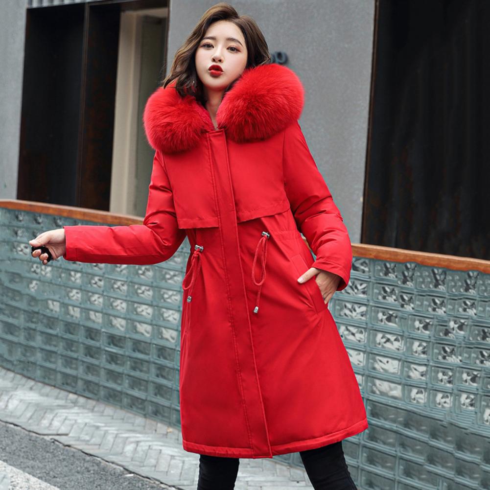 Parka da donna con fodera in lana pelosa, cappuccio, giacca invernale con collo in pelliccia, spessa fodera in peluche, cappotto in cotone caldo imbottito da neve