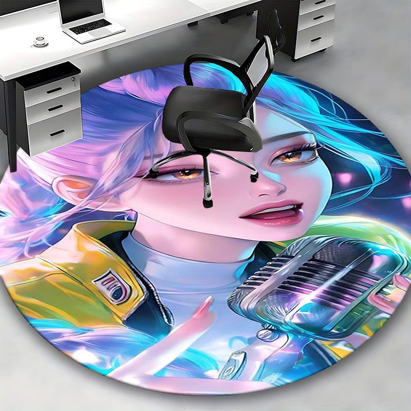 1pc Anime Cartoon Design Round Carpet - Office Chair Pad, Desk Mat, Non-Slip Rug for Home Decor, Living Room, Bedroom, Game Room, Dormitory, Seasonal