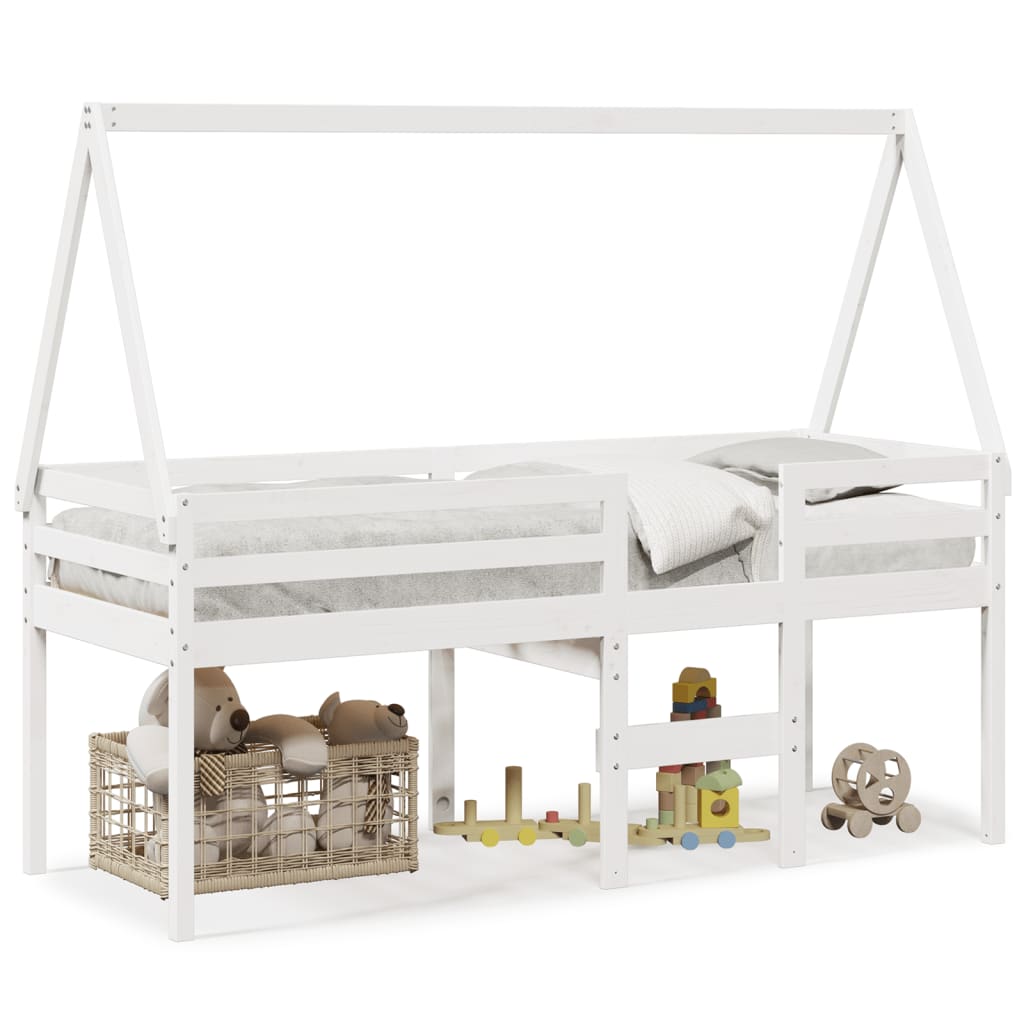 Vidaxl High Bed with Roof, White, 90X200 Cm, Solid Pine Wood
