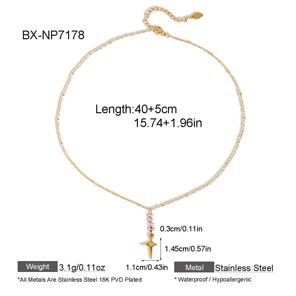 Four-Pointed Star Natural Pearl Double Layer Gold-Plated Clavicle Necklace