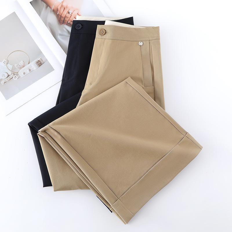 Women's Wide-Leg Navy Blue High-Waist Cropped Pants - Spring/Summer 2025 Casual Collection
