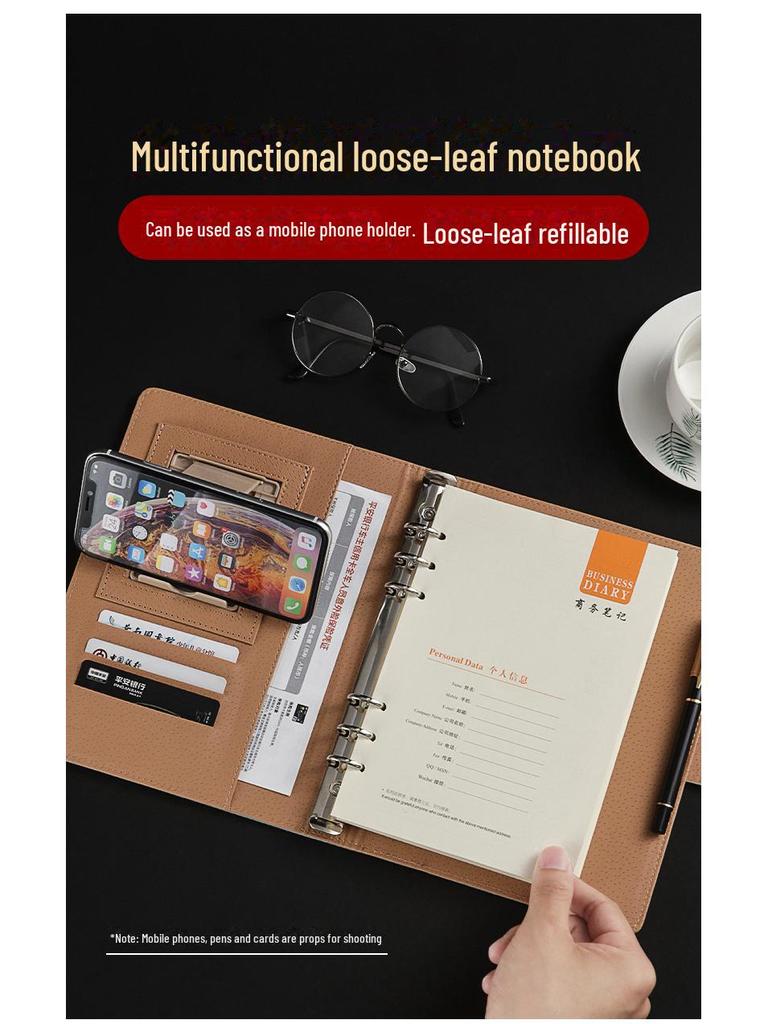 Business Leather A5 Notebook - Detachable Loose-Leaf for Office Meetings and Sales Contracts