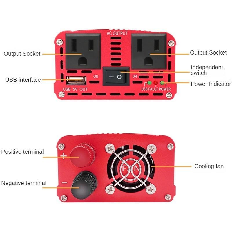 High Power Portable Car Inverter Dual USB Power Converter Household Modified Sine Wave Power Inverter