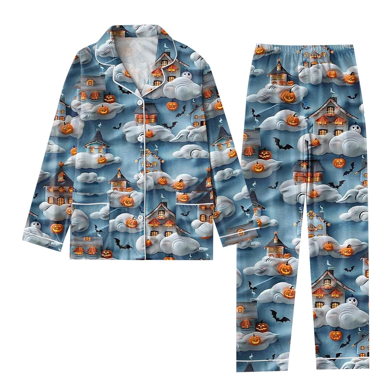 

Женский костюм из 2 предметов с принтом, топ на пуговицах с длинными рукавами, широкие брюки, комплект, пижамный домашний повседневный костюм M