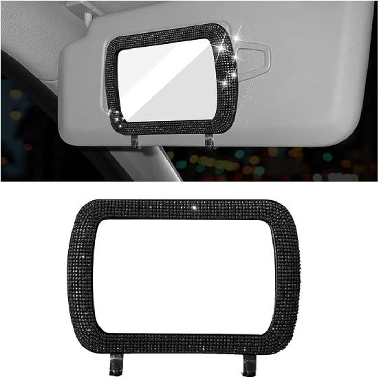 Car Sun Visor Mirror, Bling Reinestone Crystal Visor Makeup Vanity Cosmetic Mirror Clip for Women Girls, Automotive Mirror Light Sun Shading