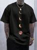 Unisex Black Oversized Tee Vertical Orange Moon Graphic Celestial Crewneck Short Sleeve Cotton Casual Summer Daily Street Shirts