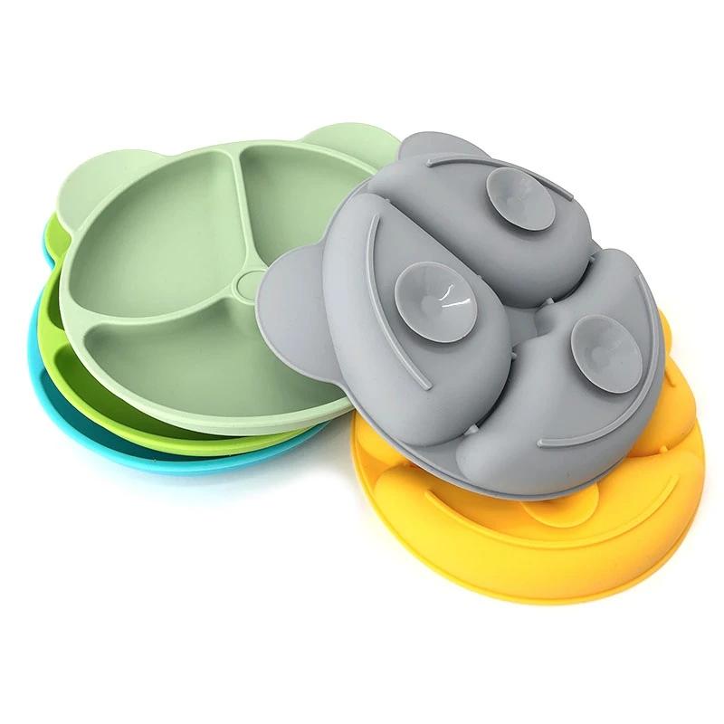 Babysikker silikon Spiseplate Suge Tegneserie Barneretter Mating Småbarn Trening Servise Retro Barn Smil Ansikt