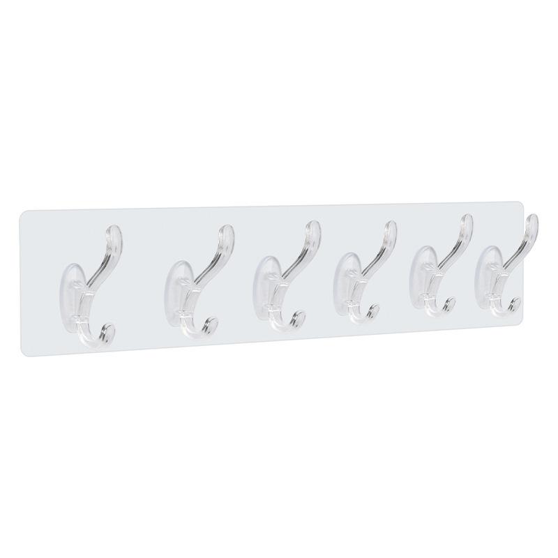 Non-punching Six-row Hook Traceless Transparent Adhesive Hook 6-row Coat and Hat Hook
