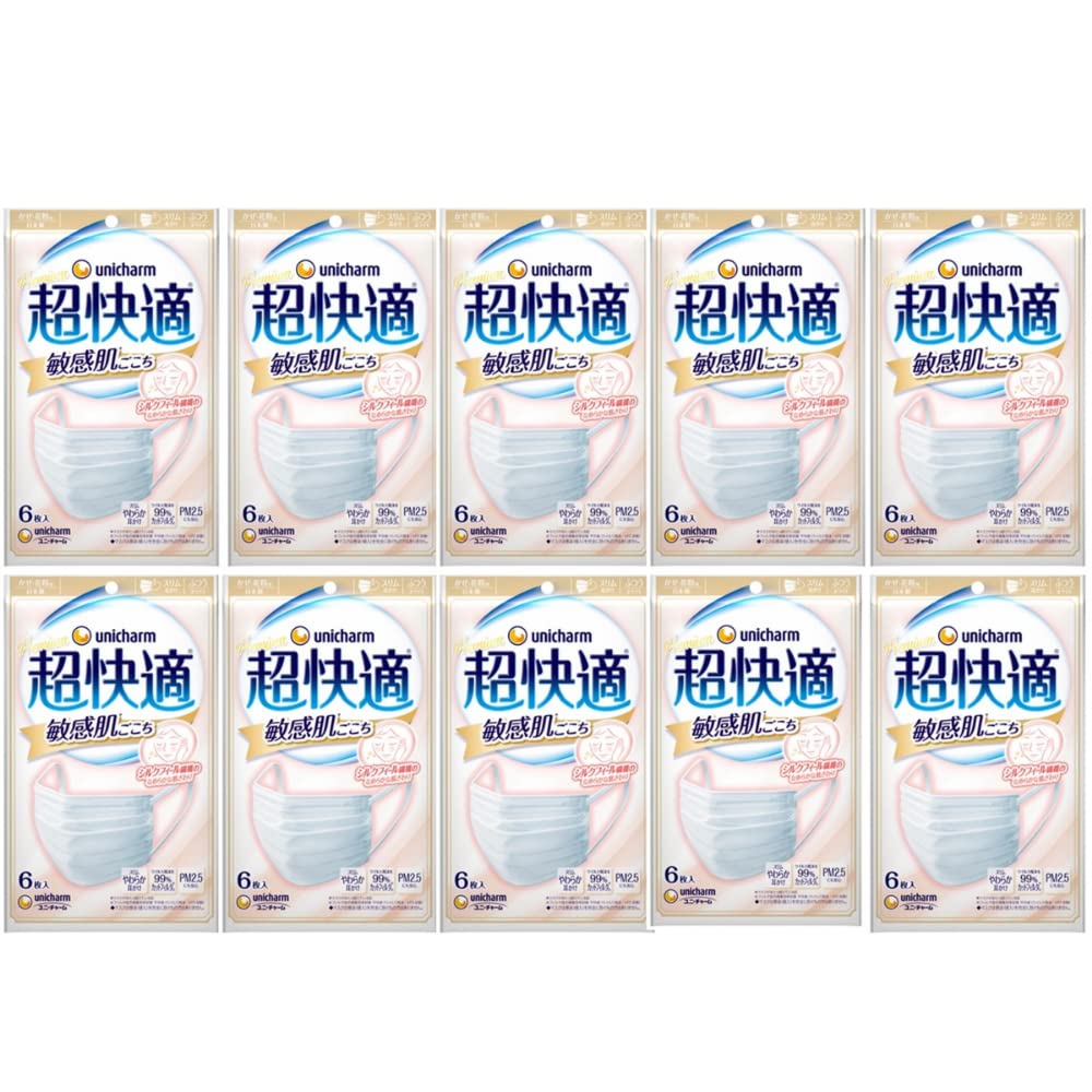 Comfortable of Sensitive Skin Regular 6 masks per pack [Super Mask] [Set 10] Uni-Charm Comfort, Size,