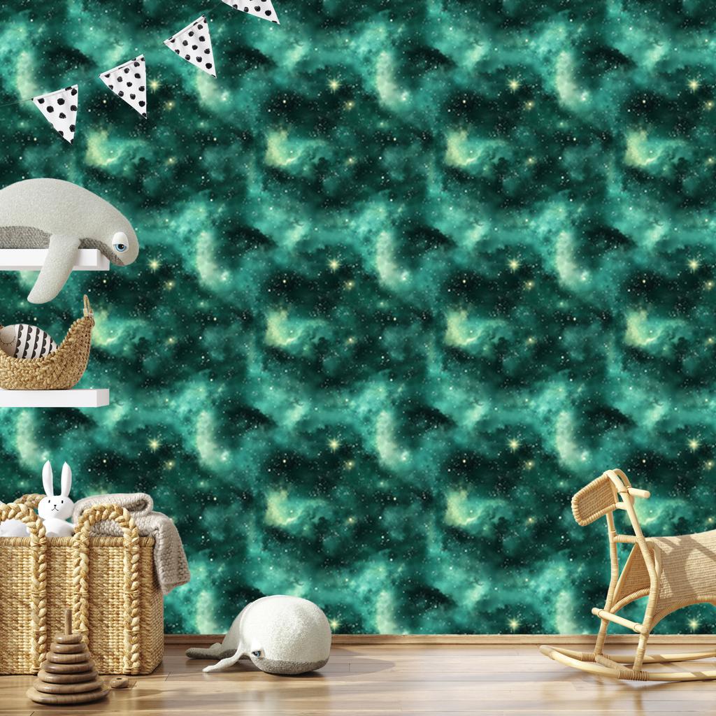 Watercolor Galaxy Sea and Mint Wallpaper for Living Room and Bedroom 50x1000